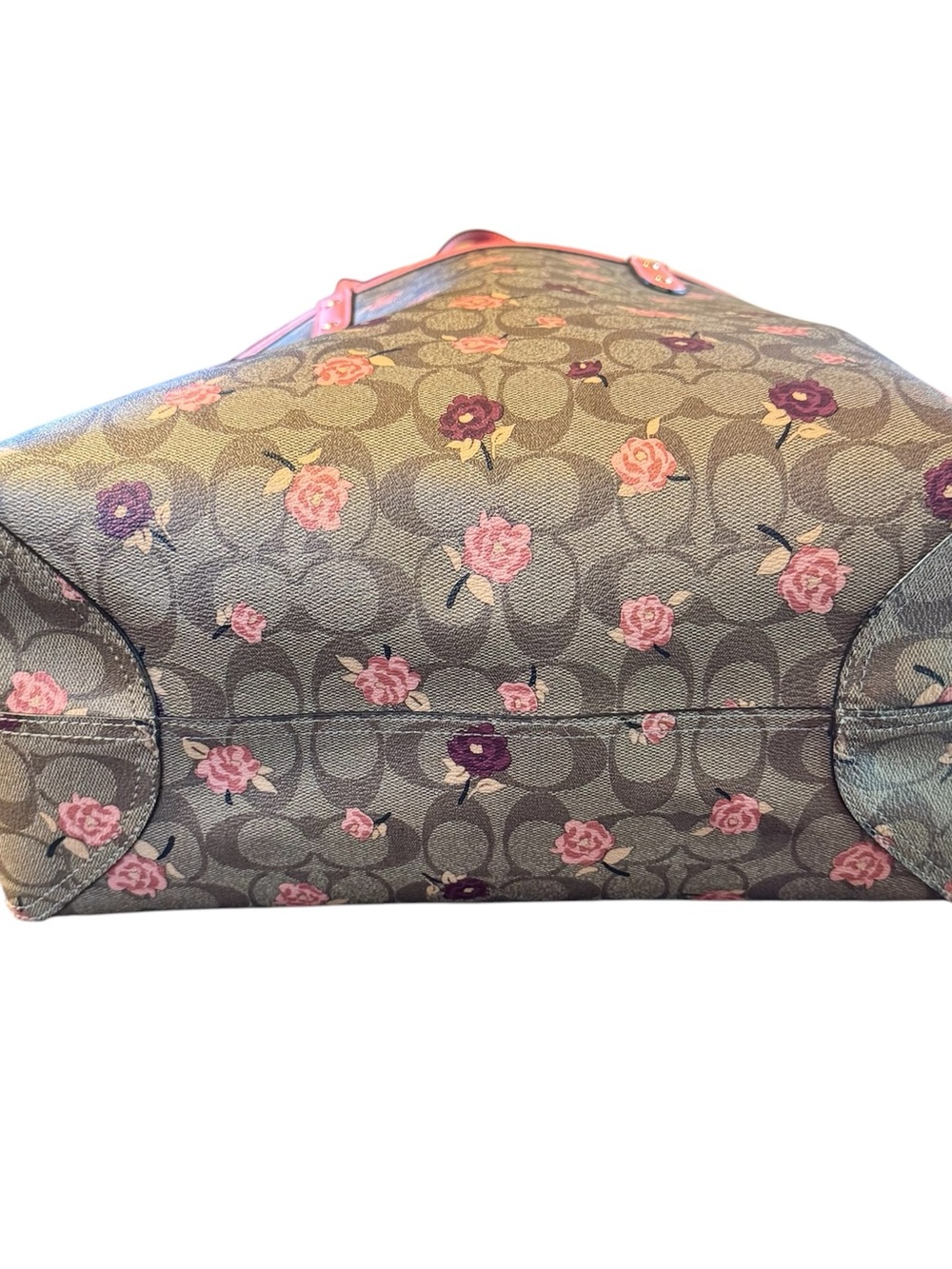 Coach Brown Signature Floral Tote with Pink Trim - Picture 7 of 15